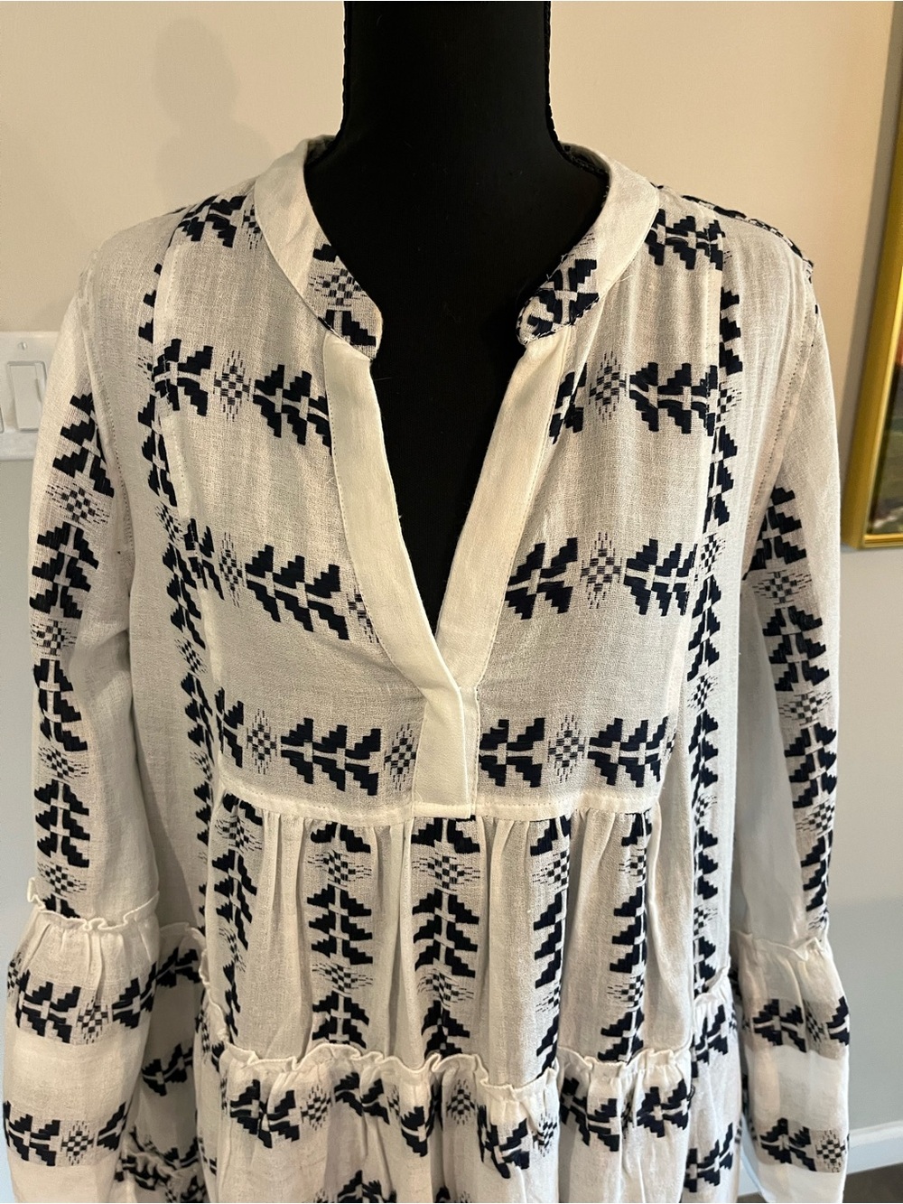 Élan Embroidered Tiered Dress White Black - Picture 3 of 7